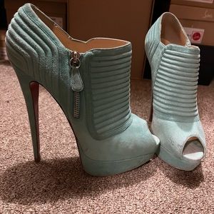 Christian Louboutin suede peep toe booties
